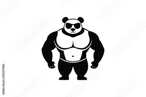 body builder panda art vector art illustration 