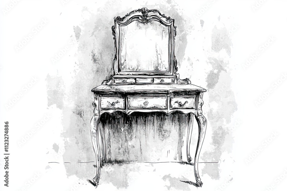 Fototapeta premium Antique Vanity Set with Ornate Mirror and Drawers