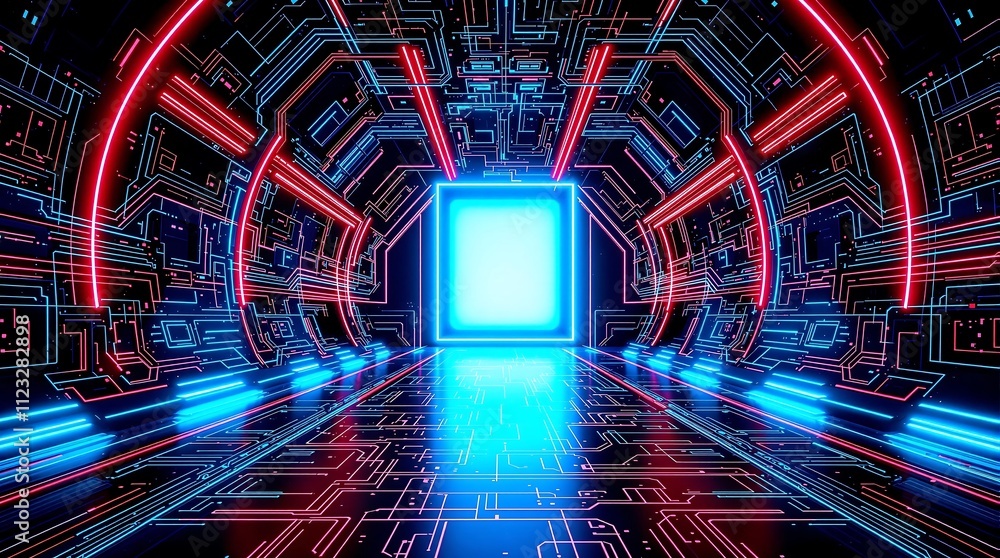 Obraz premium Digital Door to the Future in Futuristic Polygonal Style