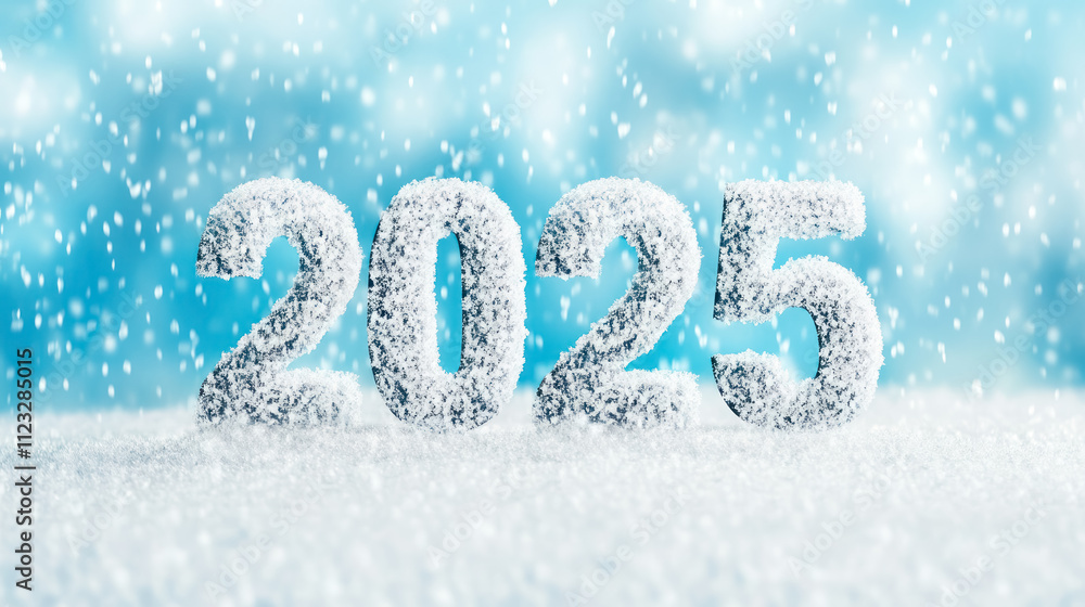snowy 2025 text with winter background and falling snow snowy 2025 text with winter background and falling snow