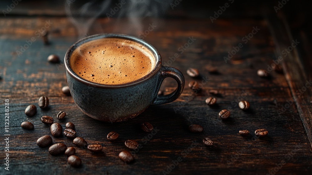 cup coffee beans wooden minimal. A steaming cup of coffee sits on a rustic wooden surface, surrounded by scattered coffee beans, evoking a warm and inviting atmosphere. cup coffee beans wooden minimal. A steaming cup of coffee sits on a rustic wooden surface, surrounded by scattered coffee beans, evoking a warm and inviting atmosphere.