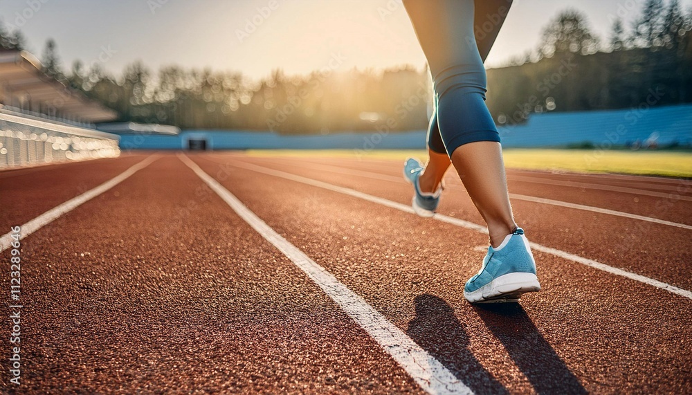 Fototapeta premium Person running on a track, symbolizing fitness, exercise, and movement.