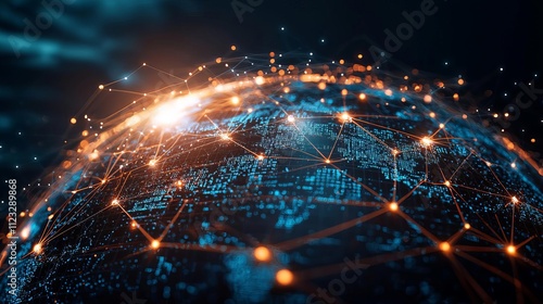 Data Center Cloud Computing Edge Computing Abstract illustration of a globe with interconnected cloud nodes, symbolizing global cloud computing networks
