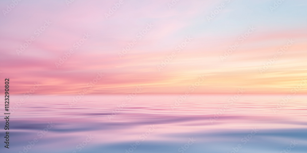 Obraz premium Beautiful Pastel Sunset Over Calm Ocean With Gentle Horizon, summer concept, copy space