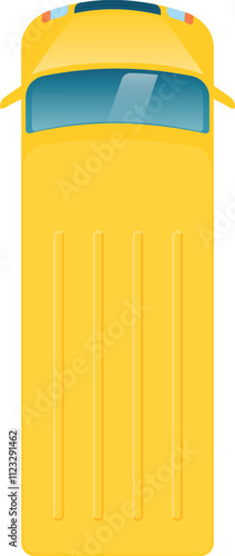 Top view of a classic yellow school bus, showcasing its roof, windshield, and characteristic color, ideal for projects related to student transportation, education, and back to school themes