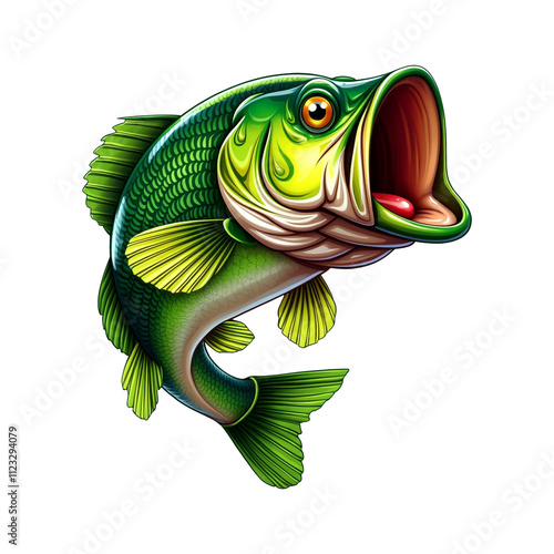 Big bass fish cartoon for tshirt Isolated on White