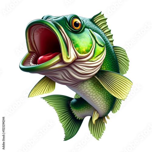 Big bass fish cartoon for tshirt Isolated on White