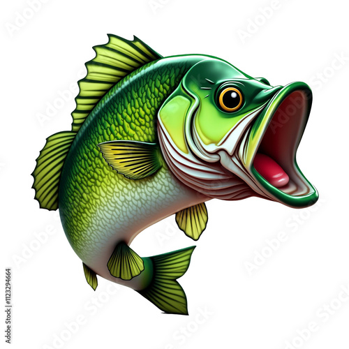 Big bass fish cartoon for tshirt Isolated on White