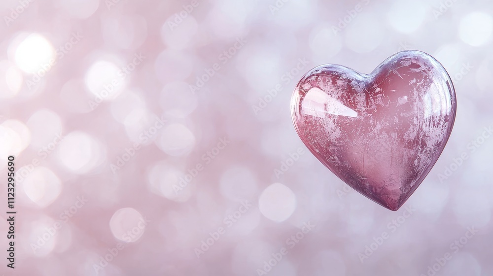 Fototapeta premium Delicate Pink Heart Shimmering on a Soft Blurred Background with a Touch of Bokeh and Sparkle for Romantic Themes