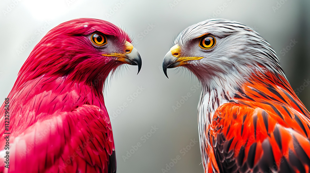 Fototapeta premium Vibrant Red Hawks Clash in Nature Wildlife Photography Close-up Dramatic Action-Packed