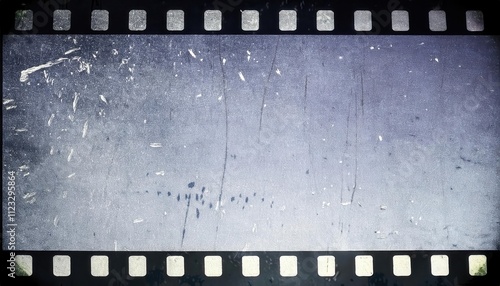 Detailed Close-Up of a Vintage Film Strip Frame with Visible Scratches, Dust, and Grainy Texture Perfect for Retro Themed Cinematic Projects, Graphic Design Overlays, or Nostalgic Photography Concepts