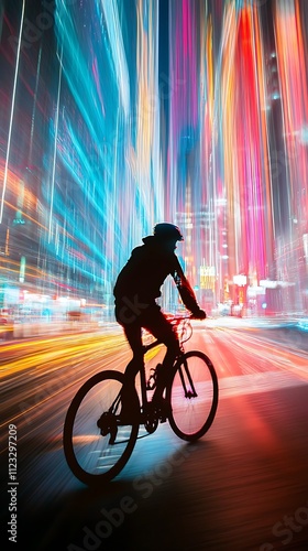 Wallpaper Mural Urban Dreams Overlay, Vibrant City Silhouette of Cyclist in Motion Torontodigital.ca