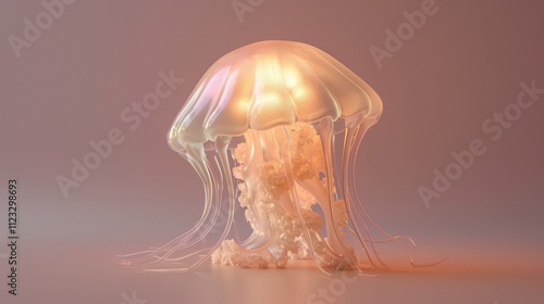 A lovely jellyfish solar light sits on a pale pink background, its soft light casting a warm glow photo