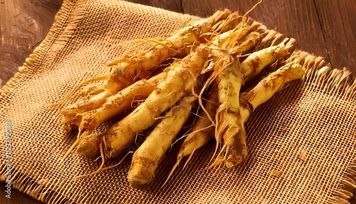 Goldenseal roots freshly harvested on a burlap cloth