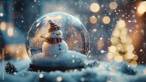 Charming Snowman in a Magical Snow Globe during a Winter Wonderland