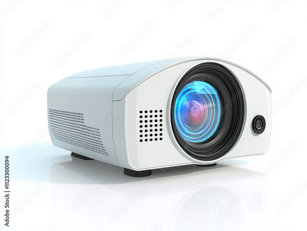 Modern classroom projector with a high-definition lens isolated on white background Modern classroom projector with a high-definition lens isolated on white background