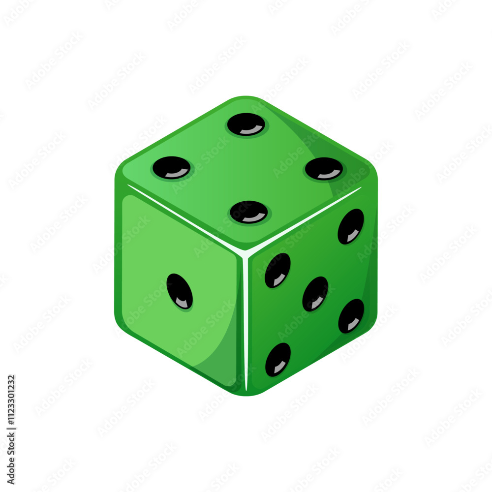 Game dice, green dice with the number four side coming up. Dice cube icon isolated on white background. Game dice, green dice with the number four side coming up. Dice cube icon isolated on white background.