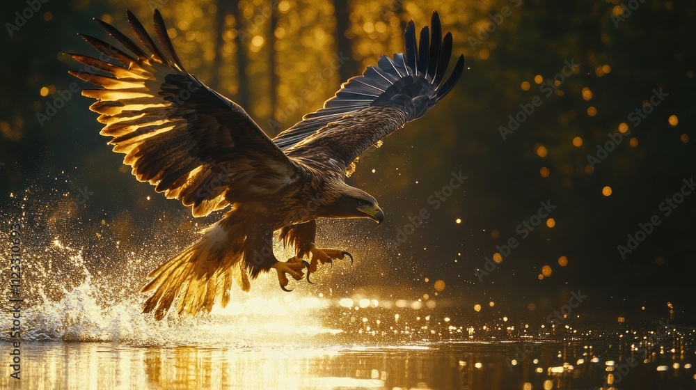 Fototapeta premium Golden Eagle Taking Flight From Water