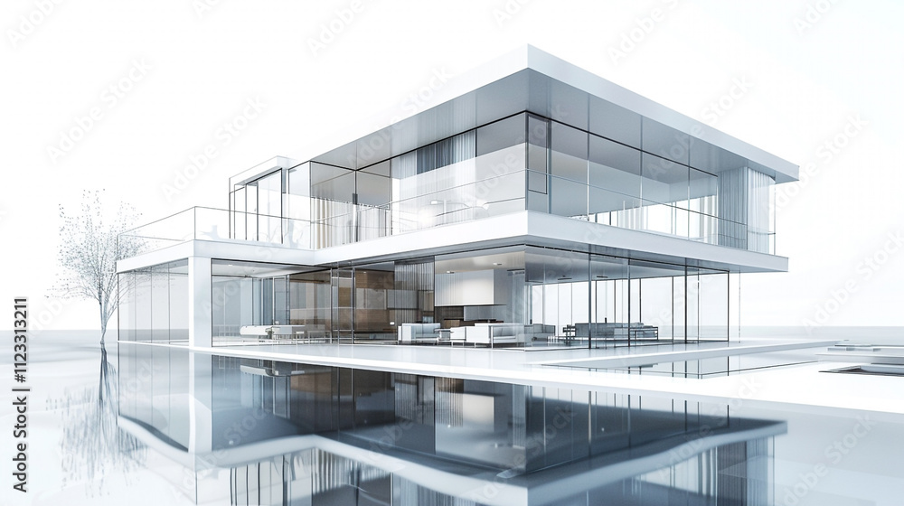 Fototapeta premium Luxury_house_with_a_two-story_glass_atrium