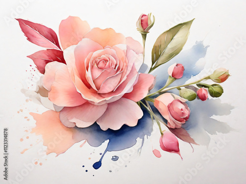 A vibrant watercolor painting of multicoloredflowers on a white background. photo