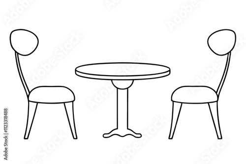 Dining table and chairs line art vector illustration