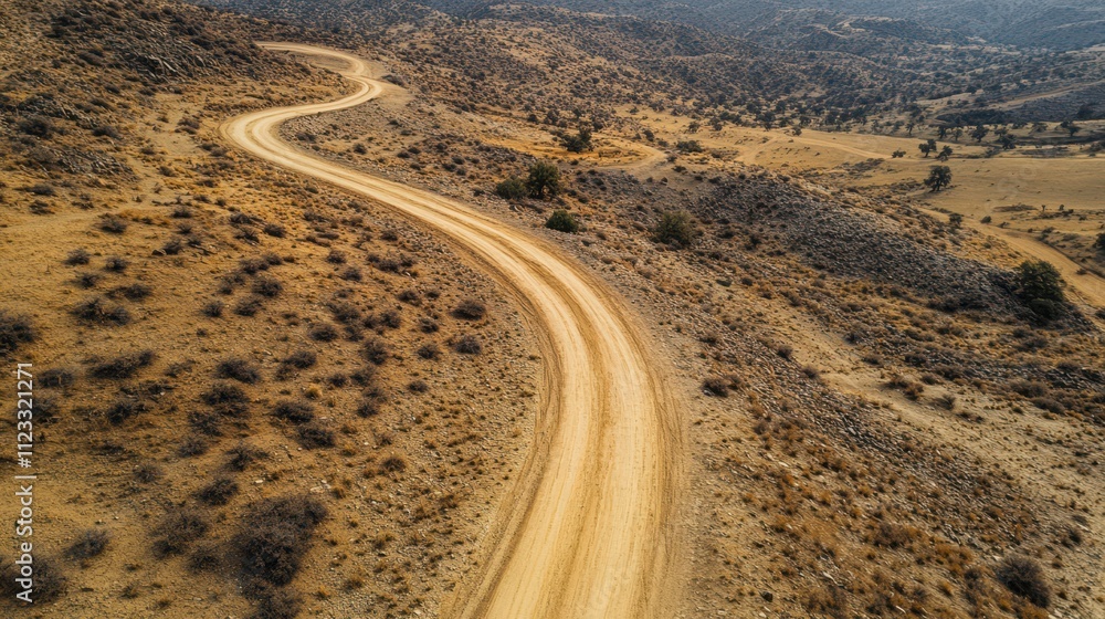 Fototapeta premium Winding empty road through arid desert landscape 