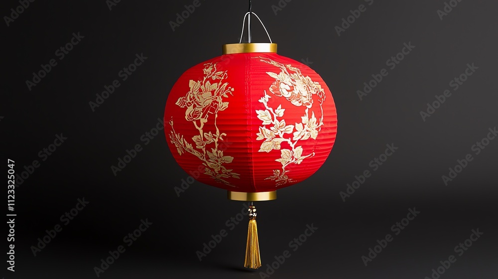 A single, ultra-detailed red lantern with intricate golden patterns, isolated against a deep black background, with studio lighting emphasizing its vibrant colors and fine textures A single, ultra-detailed red lantern with intricate golden patterns, isolated against a deep black background, with studio lighting emphasizing its vibrant colors and fine textures