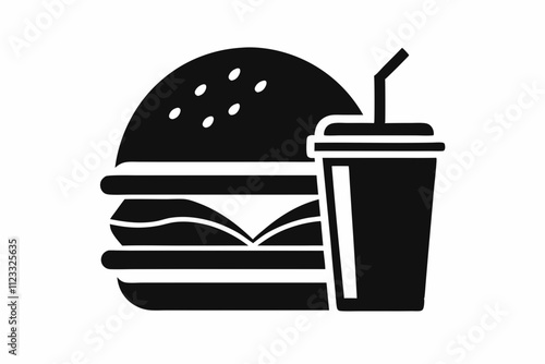 Fast Food icon vector, burger and drink silhouette, eating and drinking icon. Burger and drink bottle icon collection. Vector illustration.