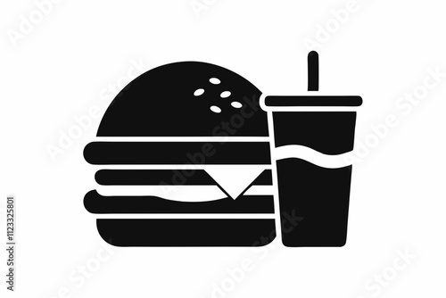 Fast Food icon vector, burger and drink silhouette, eating and drinking icon. Burger and drink bottle icon collection. Vector illustration.