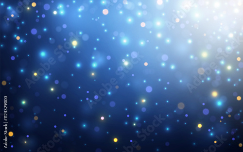 Blue Bokeh with Soft Yellow Lights. Abstract Sparkling Light on Dark Background, Background decoration