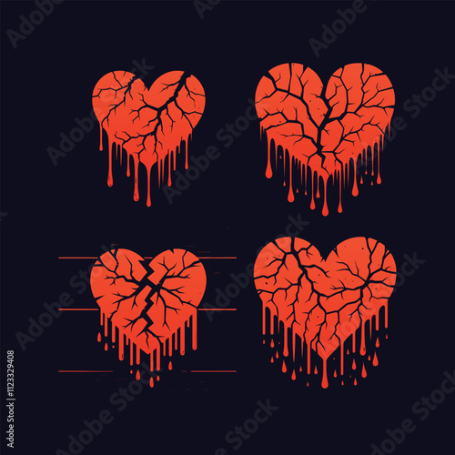 Bleeding Hearts Set Isolated Vector Illustration