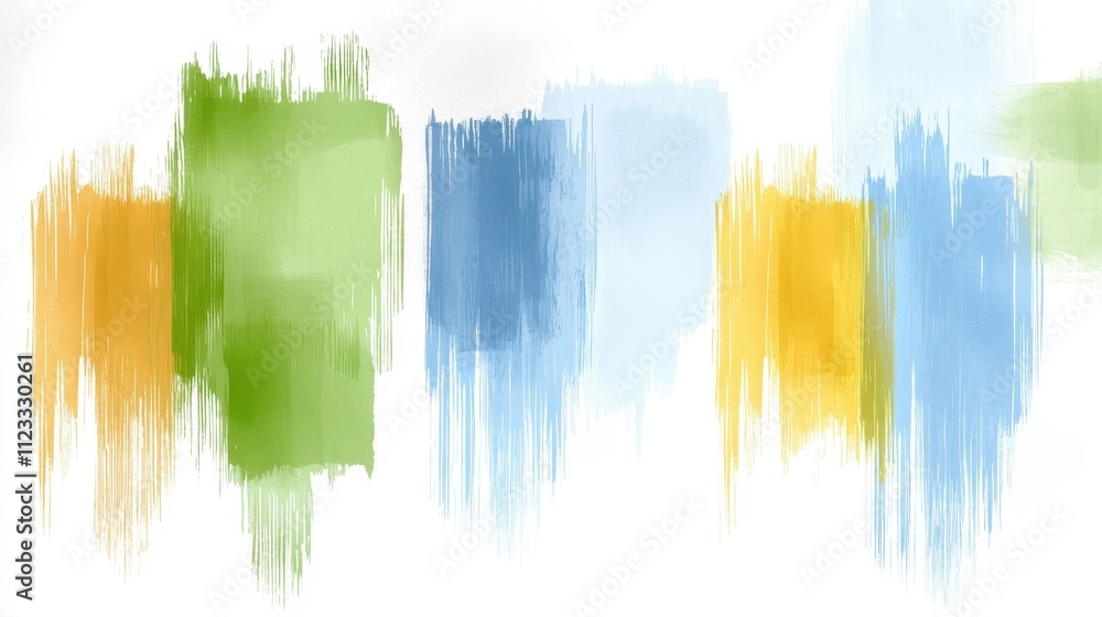 Naklejka premium Abstract watercolor painting with vibrant hues in green, blue, orange, and yellow tones
