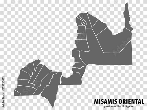 Blank map Misamis Oriental of Philippines. High quality map Province of Misamis Oriental with districts on transparent background for your web site design, logo, app, UI.  Republic of the Philippines.