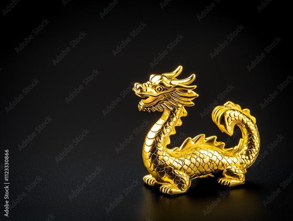 Obraz premium A professional studio shot of a gold-plated dragon and phoenix statue
