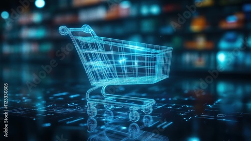 Digital Shopping Cart in a Wireframe Style