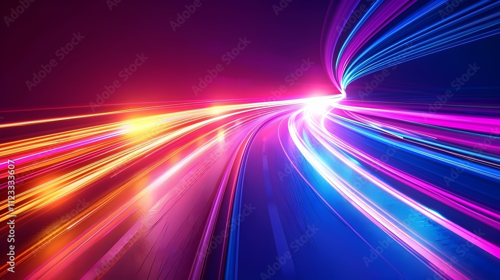Obraz premium A colorful, swirling road with bright lights and neon colors
