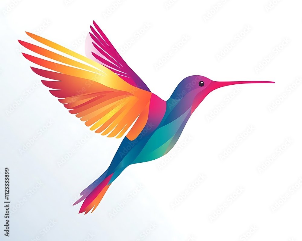 Fototapeta premium Bright gradient hummingbird icon, abstract vector style, white background. Creative and modern.