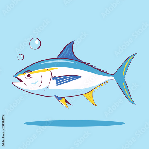 albacore fish flat cartoon design template
