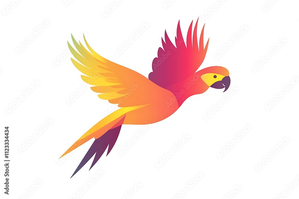 Fototapeta premium Bright gradient parrot logo in abstract vector style, clean white backdrop. Eye-catching and professional.