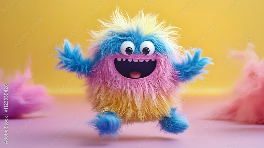 Fototapeta premium Joyful Fluffy Monster 3D Illustration