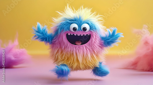 Joyful Fluffy Monster 3D Illustration