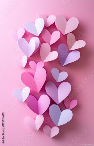 Collection of Paper Hearts on a Soft Pink Background