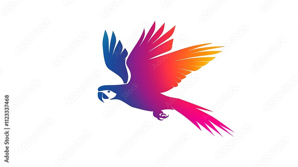 Fototapeta premium Abstract flying parrot logo with vivid gradient, vector graphics, isolated on white. Modern and dynamic.