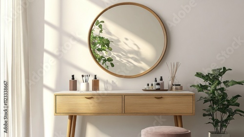 Minimalist Vanity with Natural Light and Greenery