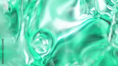 Cosmetic serum with liquid bubbles in a 3D abstract background. Hydrating essence gel enriched with collagen molecules. Moisturizing cream or oil for advanced skincare, beauty, and skin health.