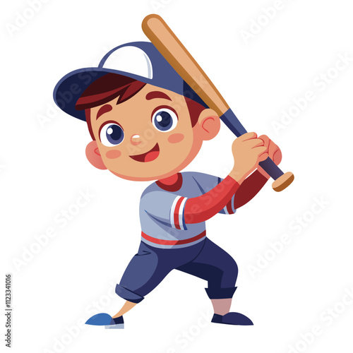 Young boy enjoying baseball while preparing to swing with his bat in a colorful uniform on a sunny day