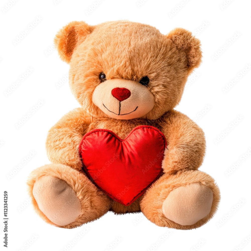 Obraz premium Cute plush teddy bear holding a red heart for Valentine's Day gift