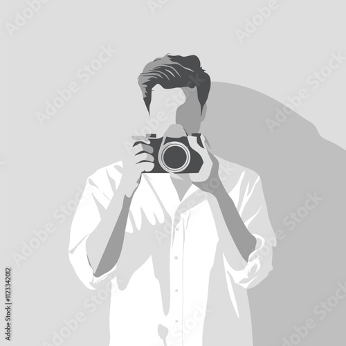 Stylish Photographer with Camera in Monochrome