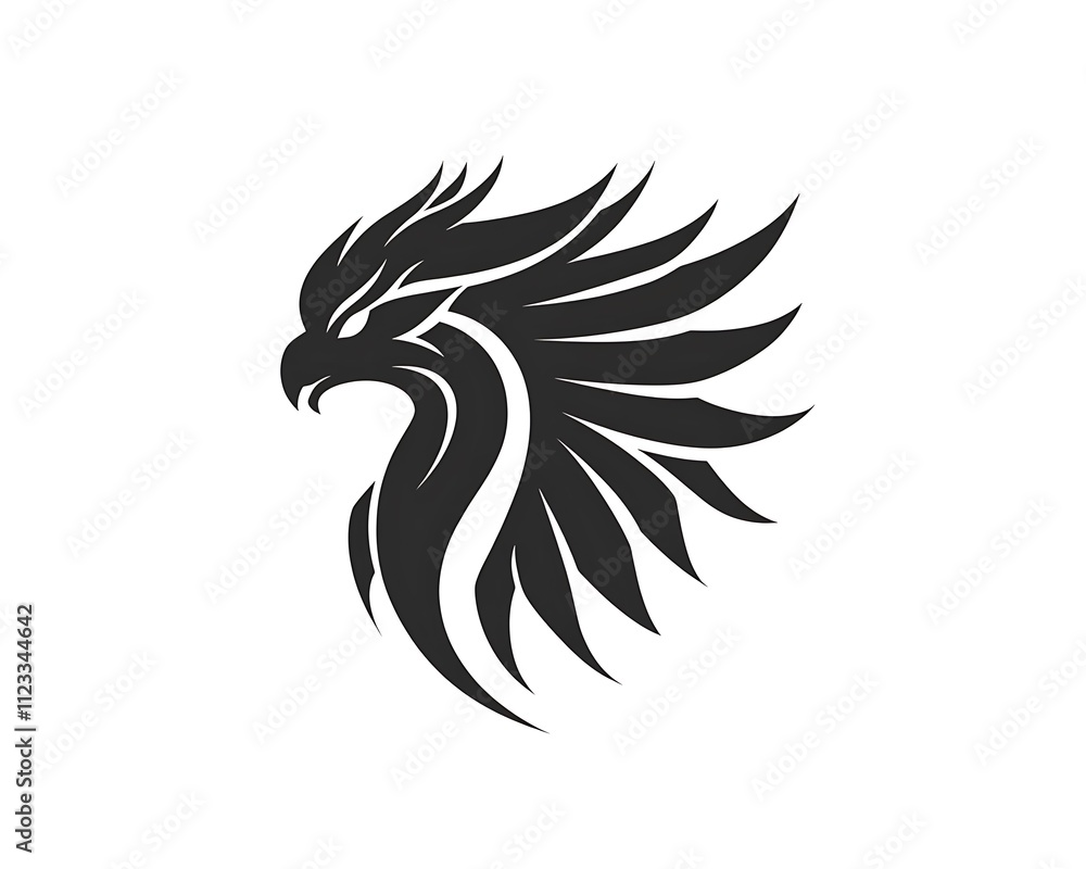 Obraz premium Clean and modern griffin head logo in black and white. Simple line art on white background, professional vector design. Ultra high resolution.