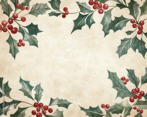 Elegant hollies frame decorated with red berries for festive occasions